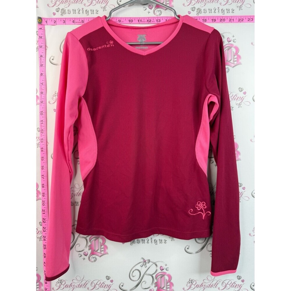 Descente long sleeve flower embroidery Two-Tone Pink Long Sleeve Performance Top